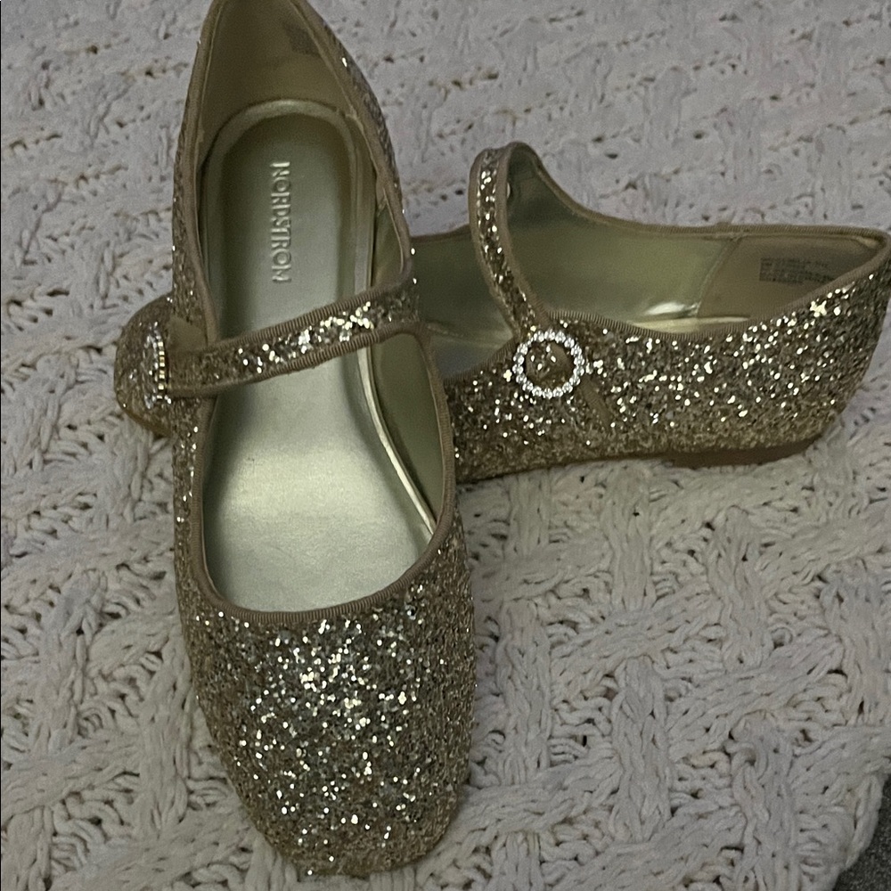 Nordstrom Gold Glitter Ballet Flats Dress Shoes